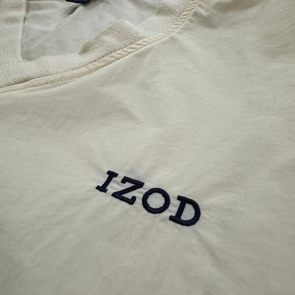 VINTAGE IZOD Pullover V Neck Nylon Windbreaker Jacket Size L Mens Cream 90s - Picture 6 of 7